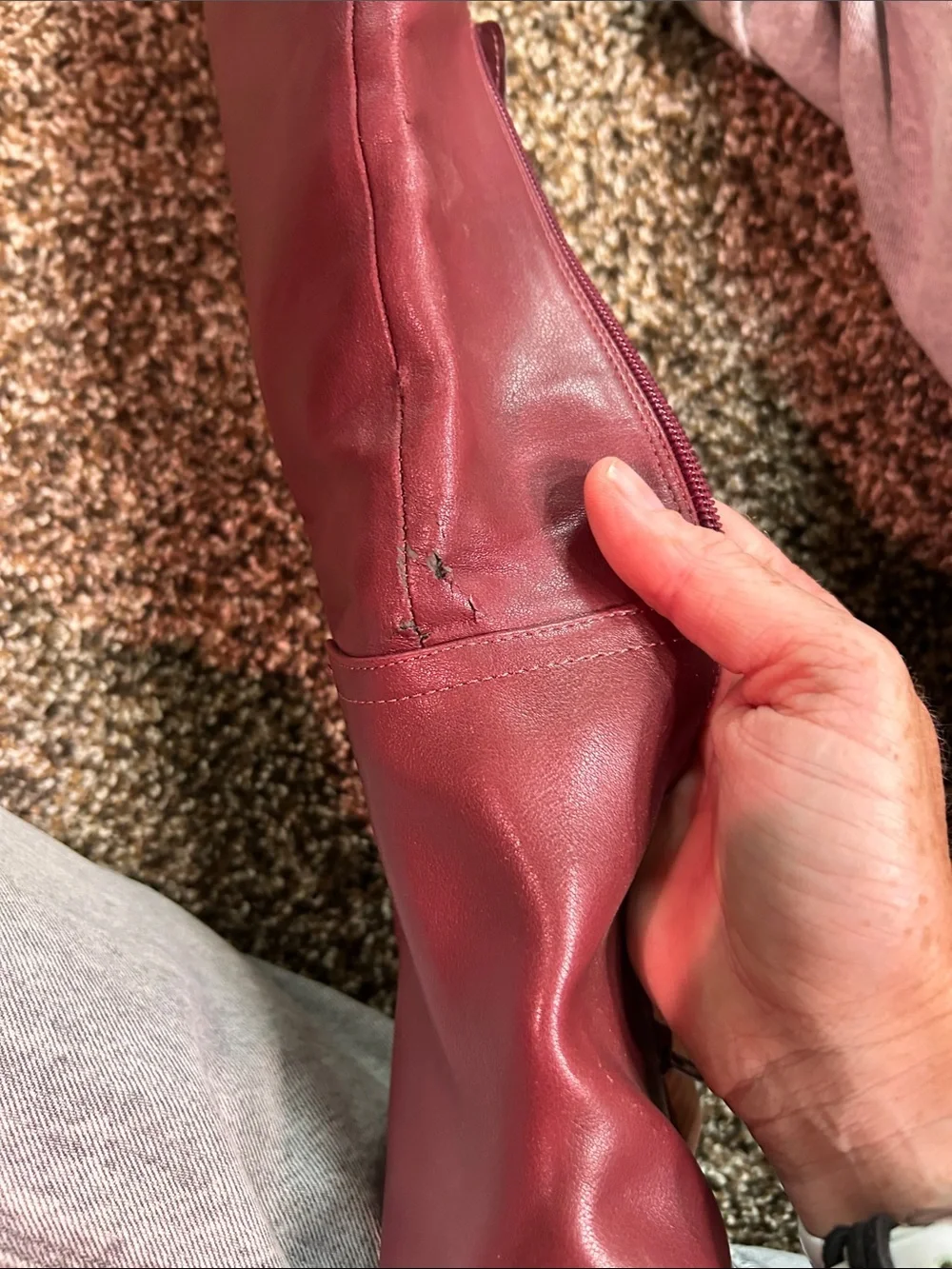 Women's Burgundy Knee-High Block Heel Boots